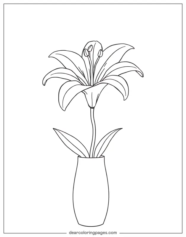 Blume Ausmalbild - Lilie in der Vase