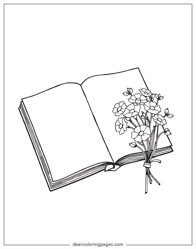 Blume Ausmalbild - Tagebuch und Blumenstrauß