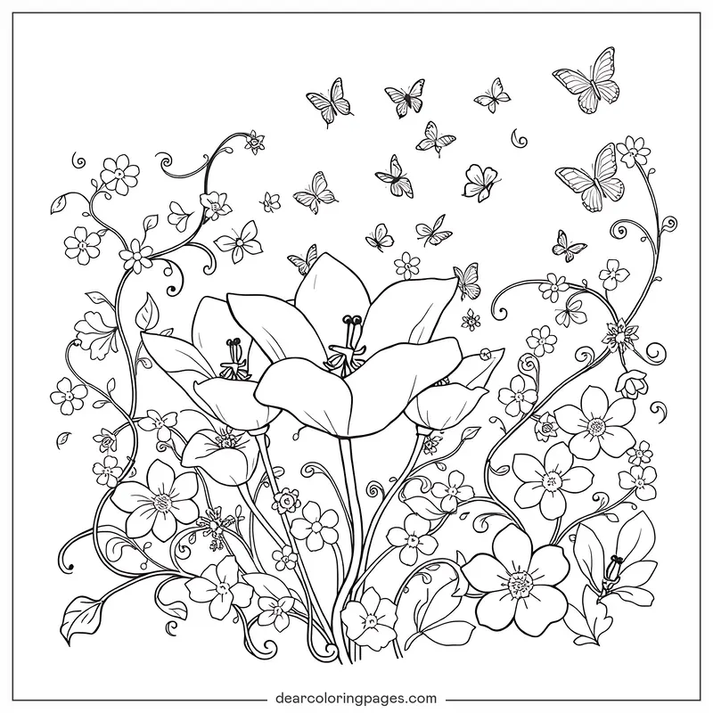 Blume Ausmalbild - Zarte Blütenblätter