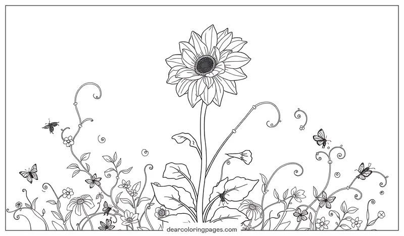 Blume Ausmalbild - Blume umgeben von kunstvollen Ranken