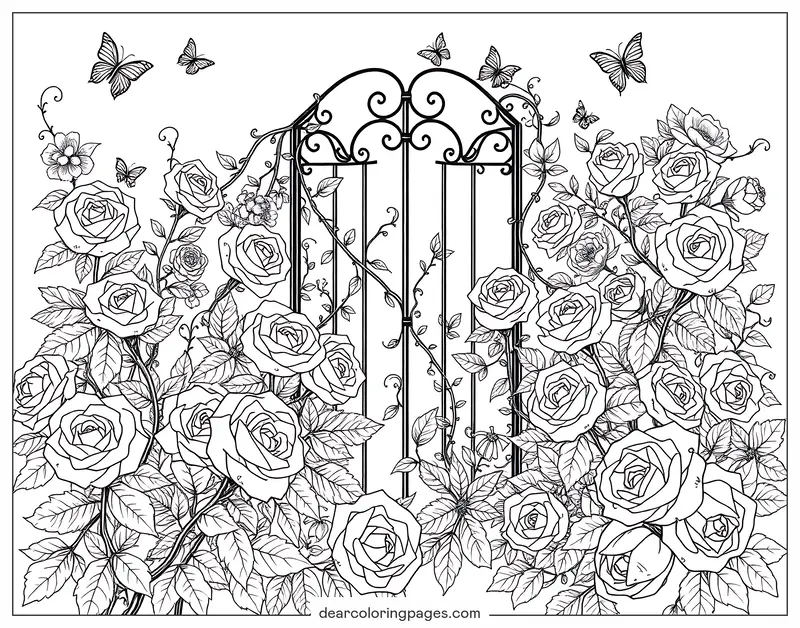 Rosa Desenho para Colorir - Jardim de Rosas Sereno