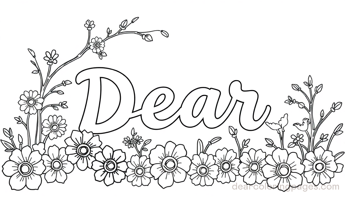 Outlined Text Dear and Flowers