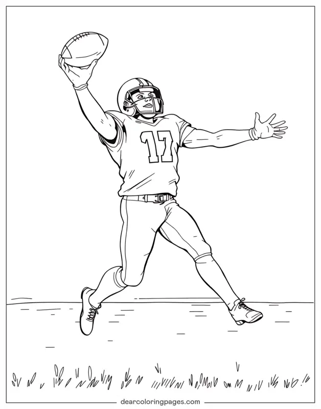 Football Coloring Page - American Football Player Catching Ball