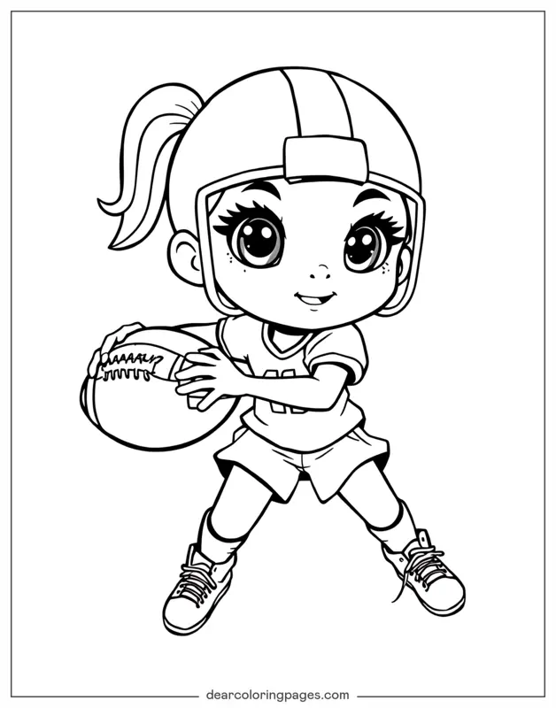 Football Coloring Page - Girl Playing American Football