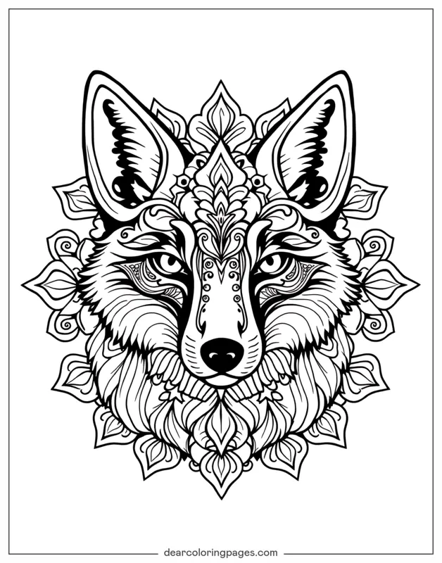 Mandala Dibujo para Colorear - Mandala de Cara de Zorro