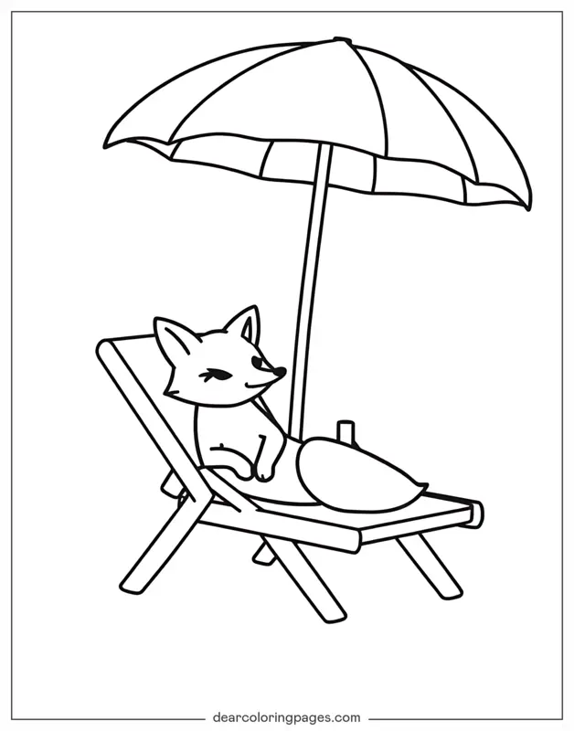 Playa Dibujo para Colorear - Zorro en silla de playa
