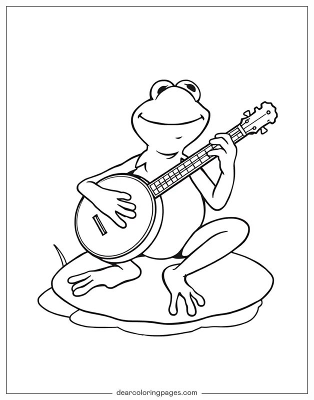 Coloriage de Grenouille – Grenouille jouant du banjo