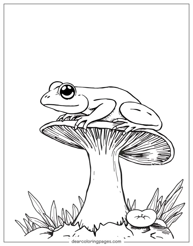 Coloriage de Grenouille – Frog on Mushroom