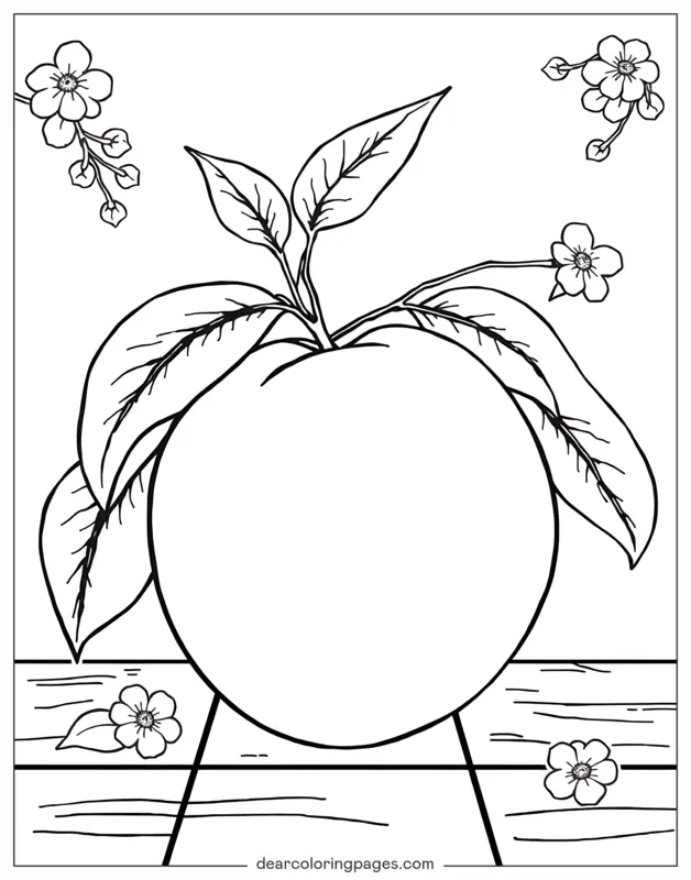 Coloriage de Fruits – Pêches dodues sur la table