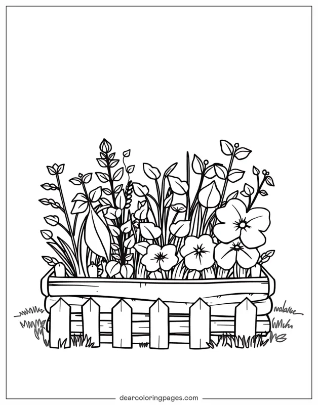 Jardín Dibujo para Colorear - Jardín en Flor