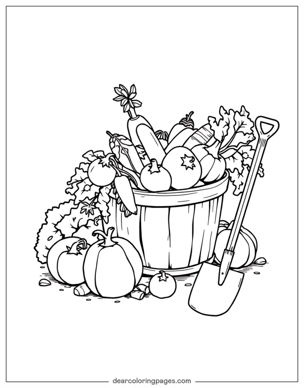 Jardín Dibujo para Colorear - Cosecha del Huerto de Verduras