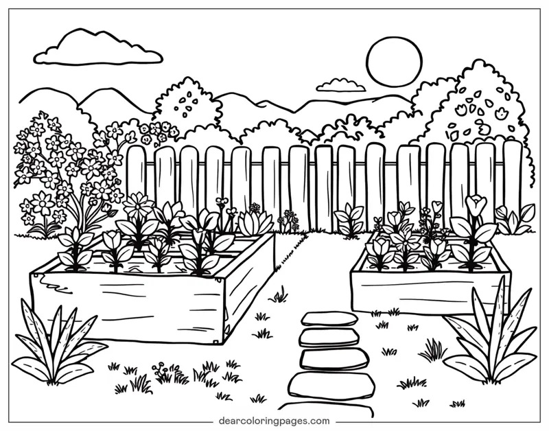 Jardín Dibujo para Colorear - Hoja de Colorear del Jardín