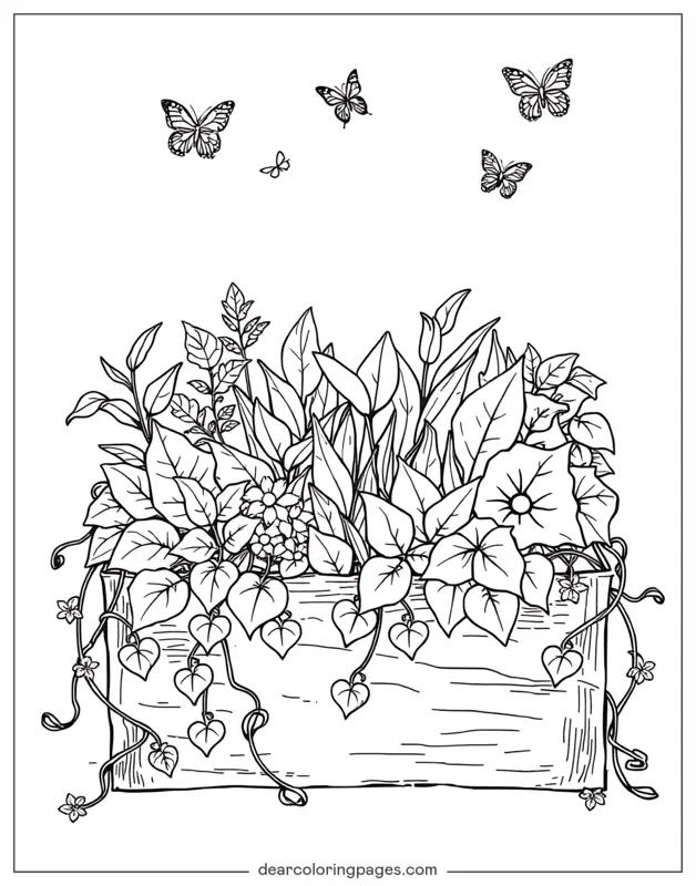 Jardín Dibujo para Colorear - Caja de jardín