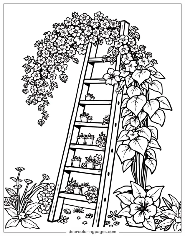 Jardín Dibujo para Colorear - Escalera de jardín