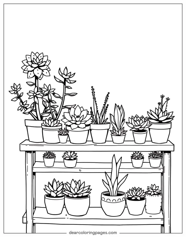 Jardín Dibujo para Colorear - Estante de jardín