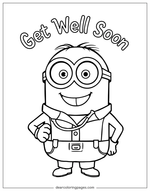 Minion Dibujo para Colorear - Minion Doctor con Get Well Soon