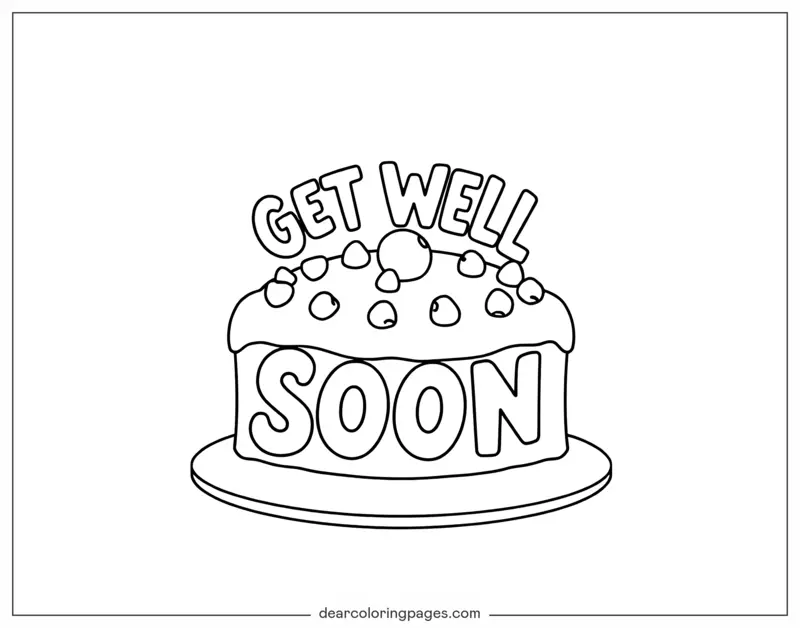 Cake Coloring Page - Cake With GET WELL SOON