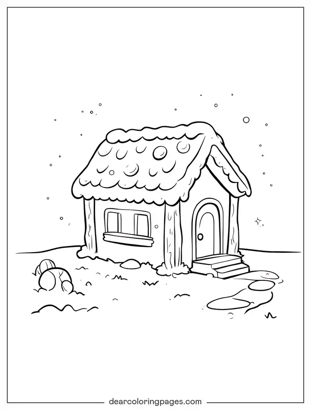 Gingerbread House Coloring Page - Coloring Page of Gingerbread House With Icing