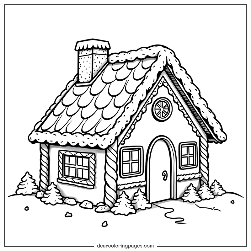 Gingerbread House Coloring Page - Cozy Cottage Gingerbread House