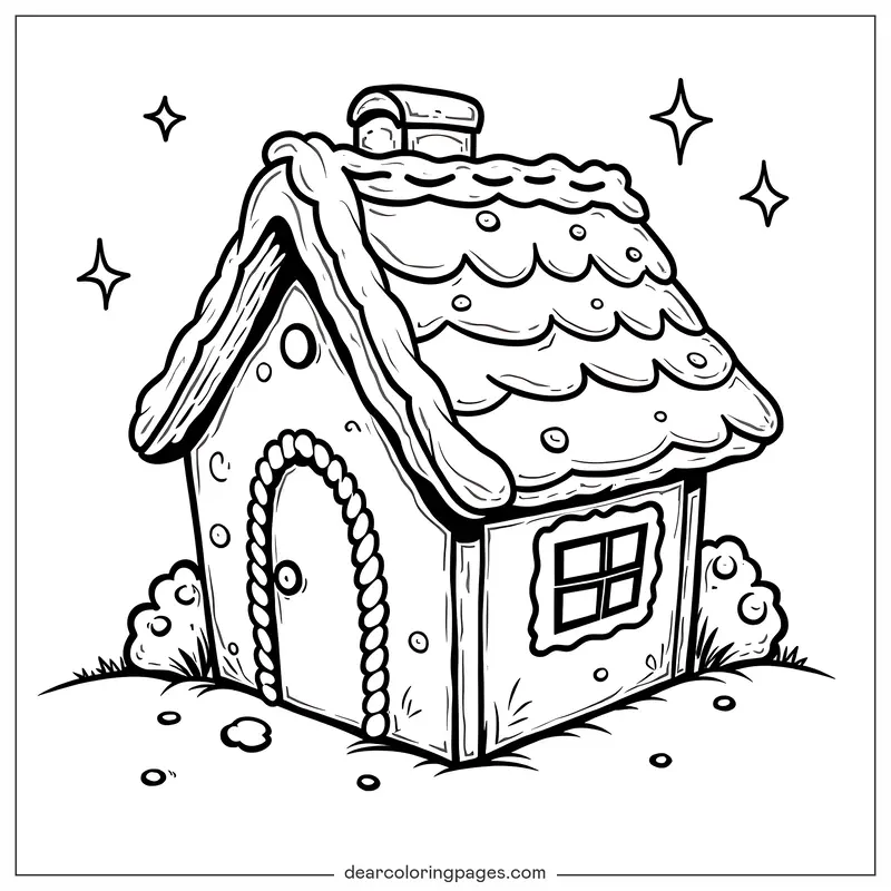 Gingerbread House Coloring Page - Starlit Gingerbread House