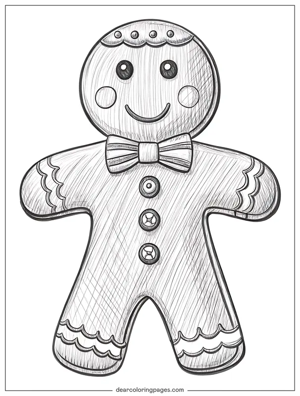 Invierno Dibujo para Colorear - Hombre de Jengibre Clásico con Glaseado Decorativo Dibujo para Colorear