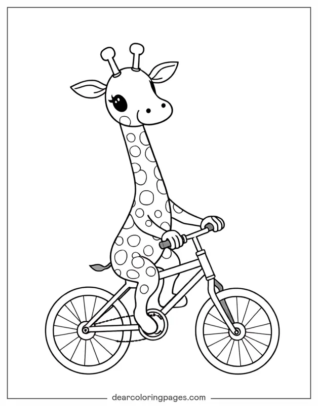 Giraffe Ausmalbild - Giraffe, die Fahrrad fährt