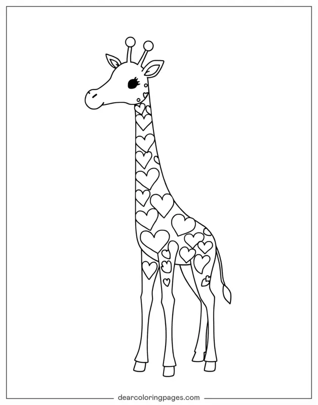 Giraffe Ausmalbild - Giraffe mit herzförmigen Mustern
