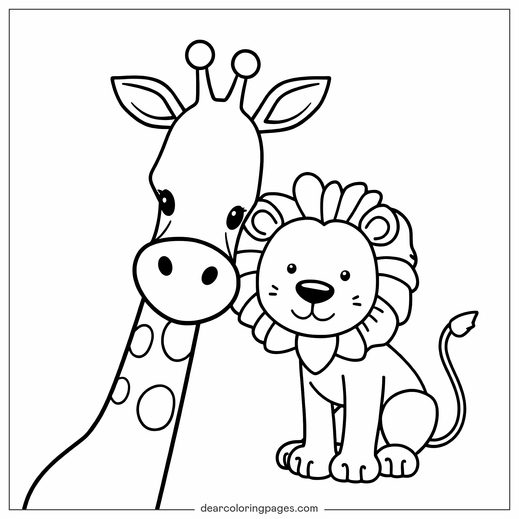 可愛長頸鹿和獅子著色頁