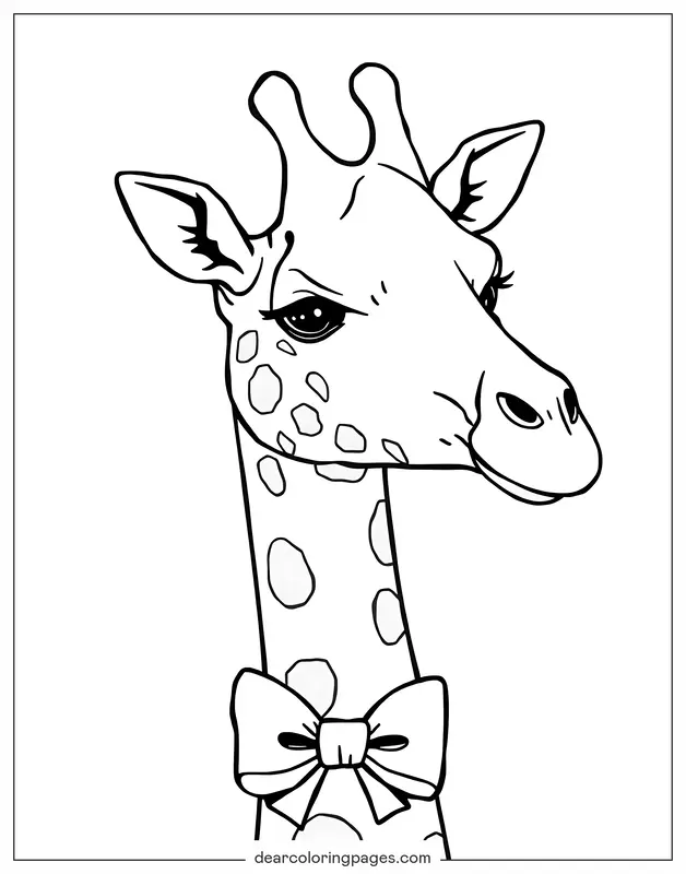Giraffe Ausmalbild - Giraffe mit Schleife