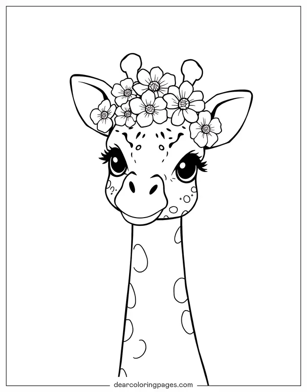 Giraffe Ausmalbild - Giraffe mit Blumenkrone