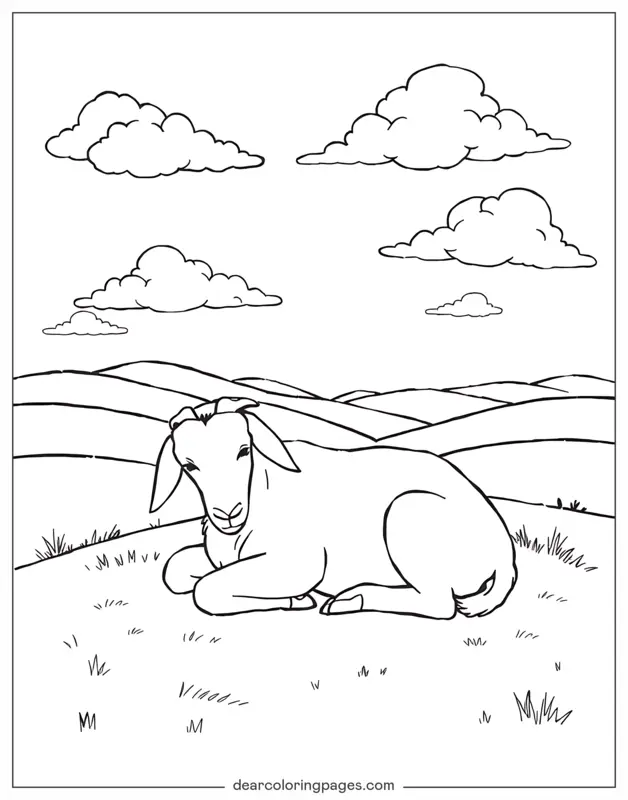 Goat Coloring Page - Resting Goat