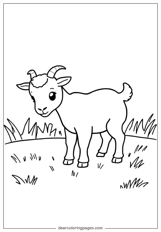 Goat Coloring Page - Goat Grazing in Grass Field