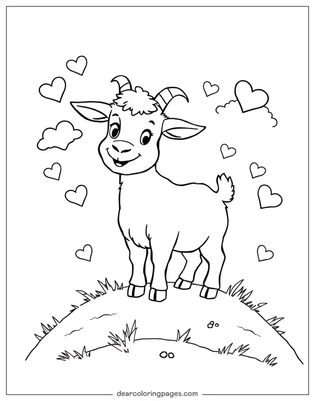 Goat Coloring Page - Goat Standing on a Hill