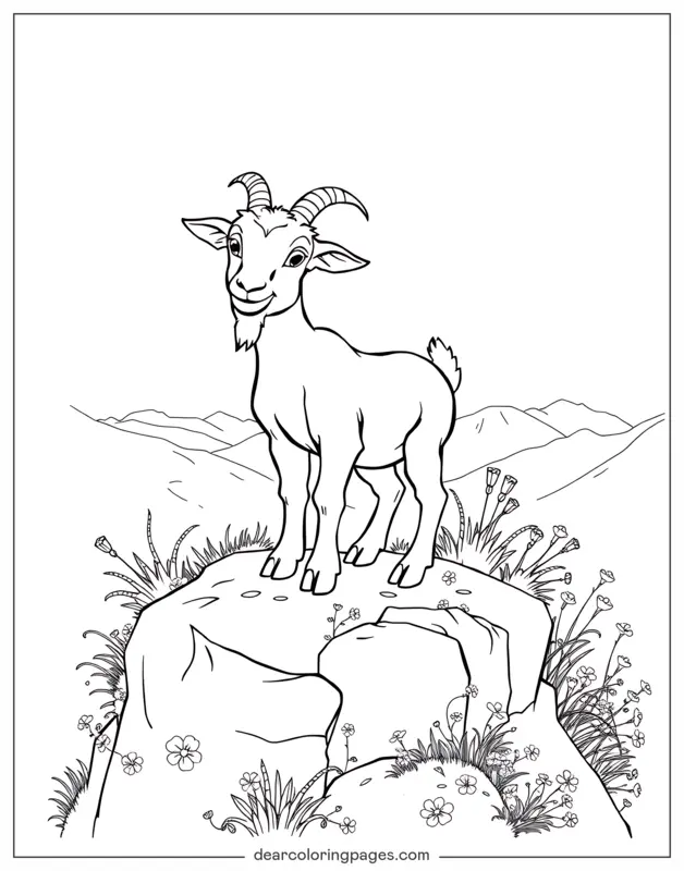 Goat Coloring Page - Goat on a Rock