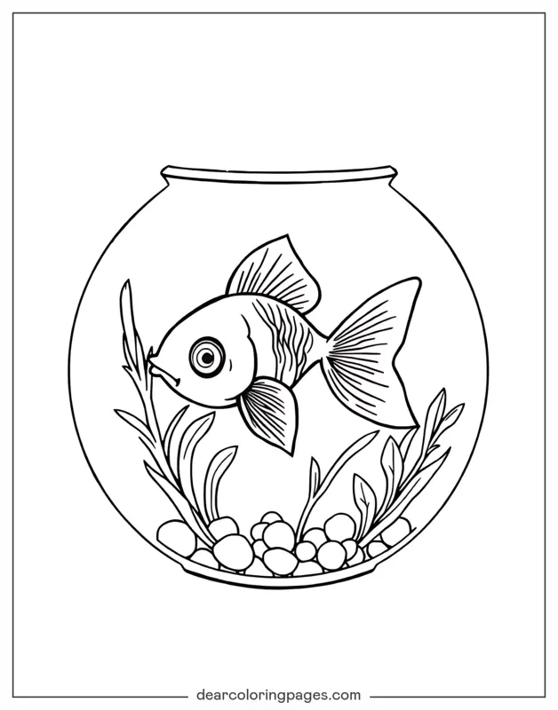 Goldfish Coloring Page - Goldfish in Fish Bowl