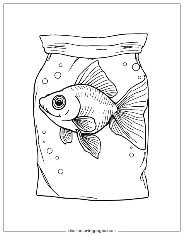 Goldfish Coloring Page - Goldfish in a Plastic Bag