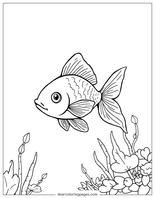 Goldfish Coloring Page - Goldfish Under Water
