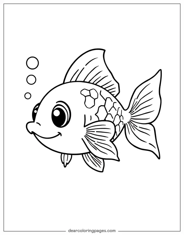 Goldfish Coloring Page - Goldfish With Bubbles