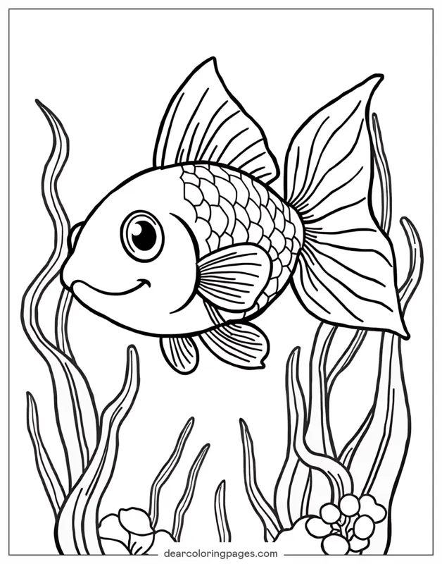 Goldfish Coloring Page - Goldfish With Seaweed