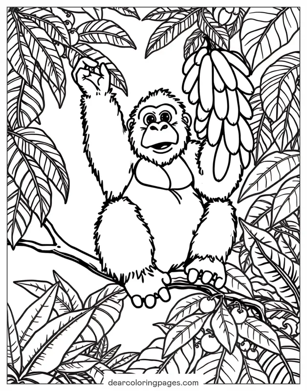 Gorilla Ausmalbild - Gorilla und Bananen