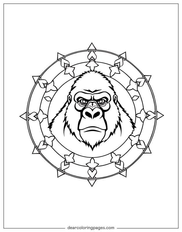 Mandala Dibujo para Colorear - Mandala de Gorila Simple