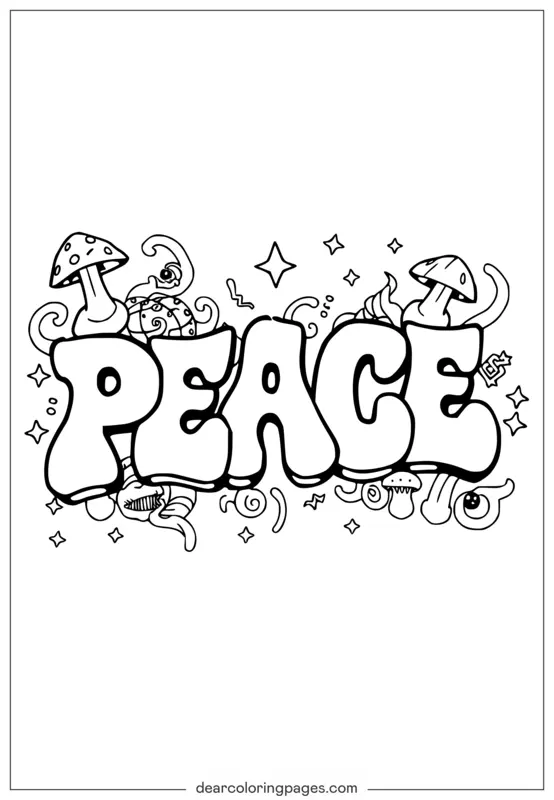 Trippy Peace Graffiti Coloring Page