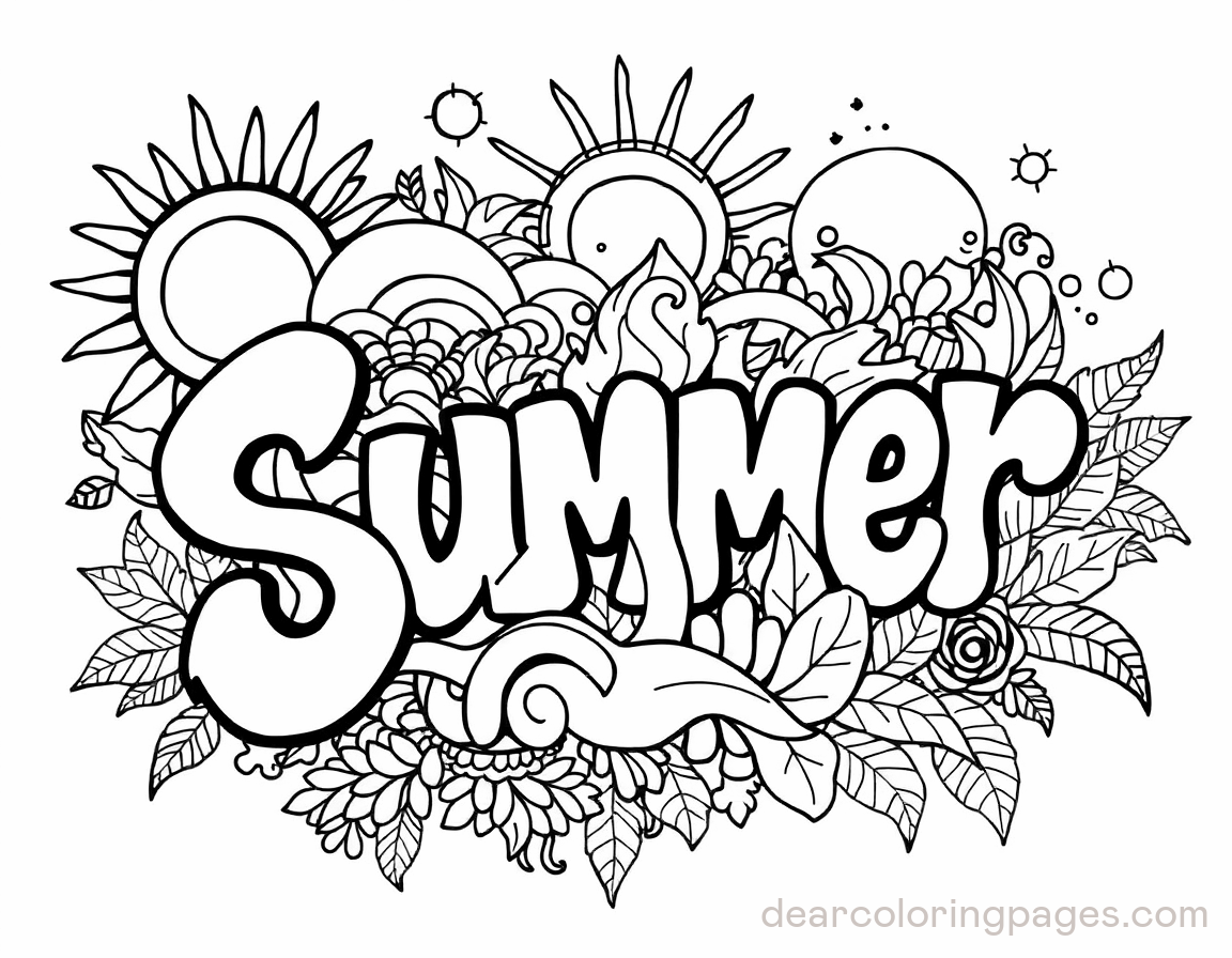 Graffiti Coloring Page - Intricate Graffiti Design Featuring Summer Elements