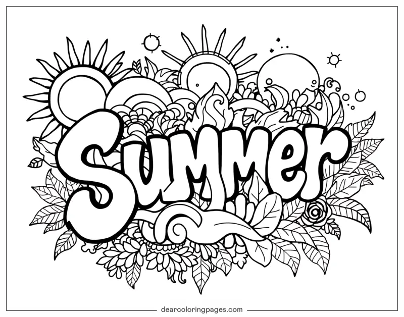Verano Dibujo para Colorear - Diseño de graffiti intrincado con elementos de verano