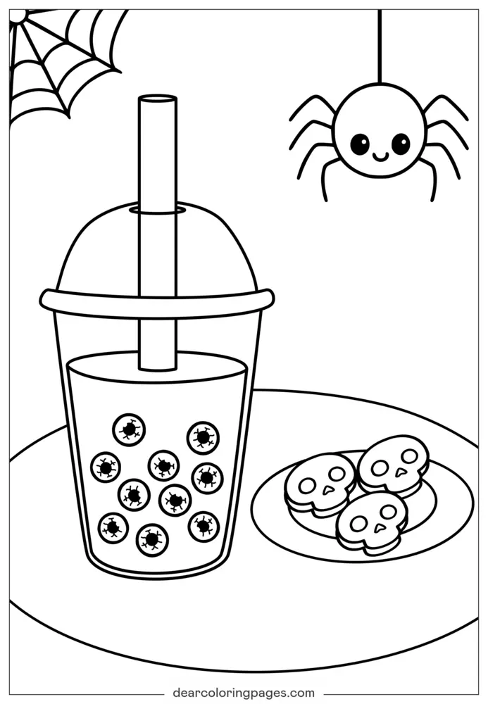 Gruseliges Halloween Boba Tea Ausmalbild – Kostenloser Druck