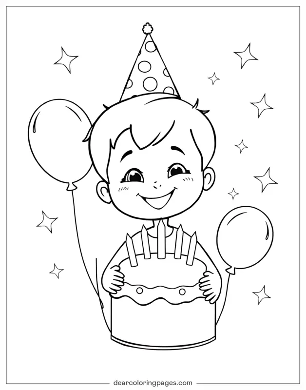 Alles Gute zum Geburtstag Ausmalbild - Fröhlicher Geburtstagsjunge