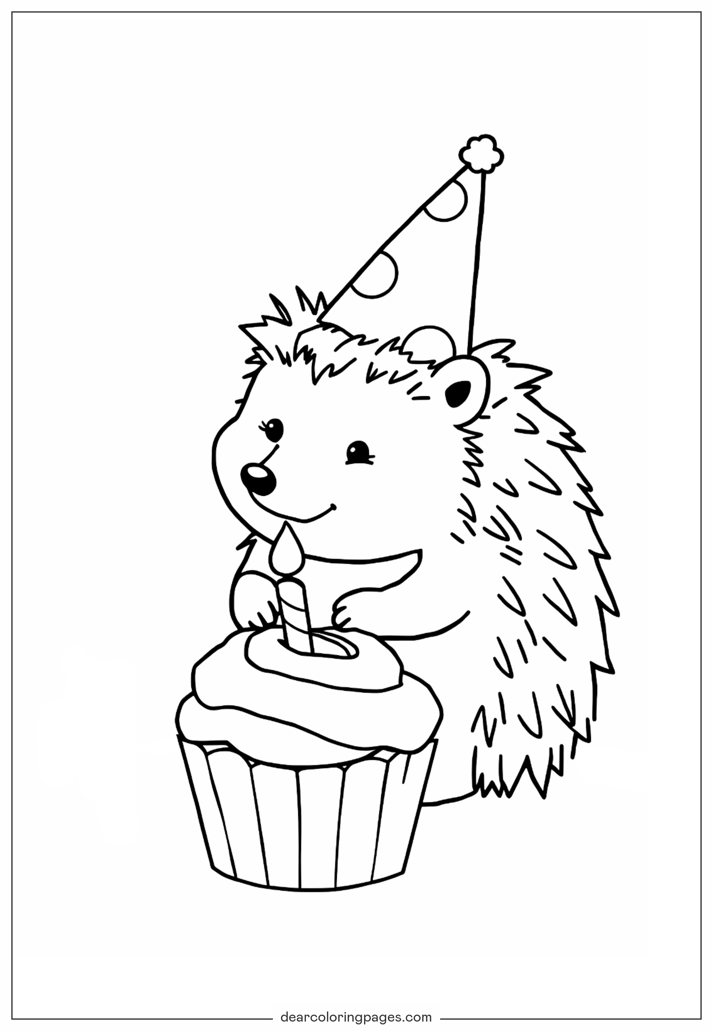 Igel Ausmalbild - Süßer Igel feiert Geburtstag Ausmalbild