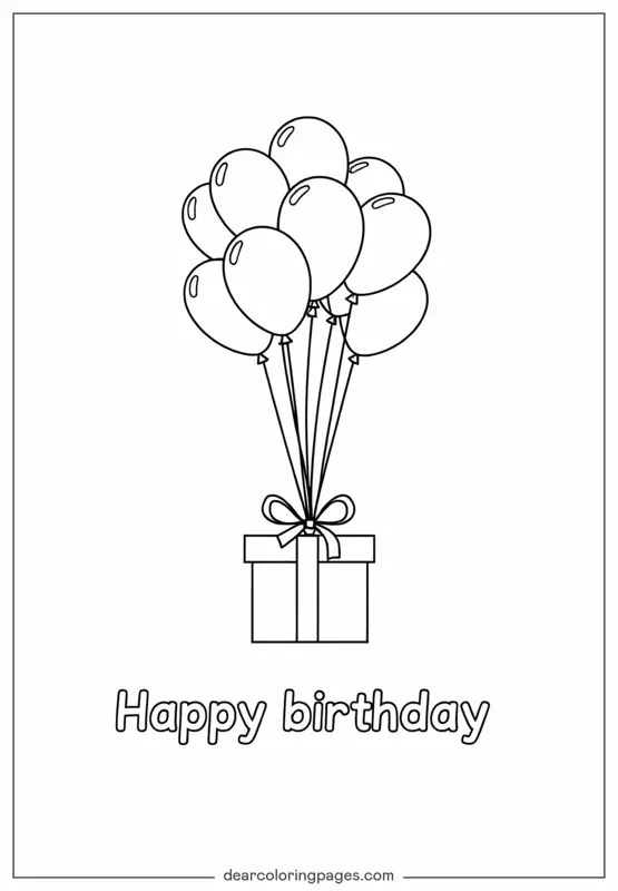Alles Gute zum Geburtstag Ausmalbild - Geburtstagsgeschenk mit Ballons Ausmalbild