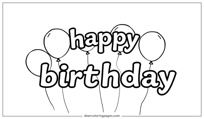 Alles Gute zum Geburtstag Ausmalbild - Luftballons und Umrisstext Herzlichen Glückwunsch zum Geburtstag