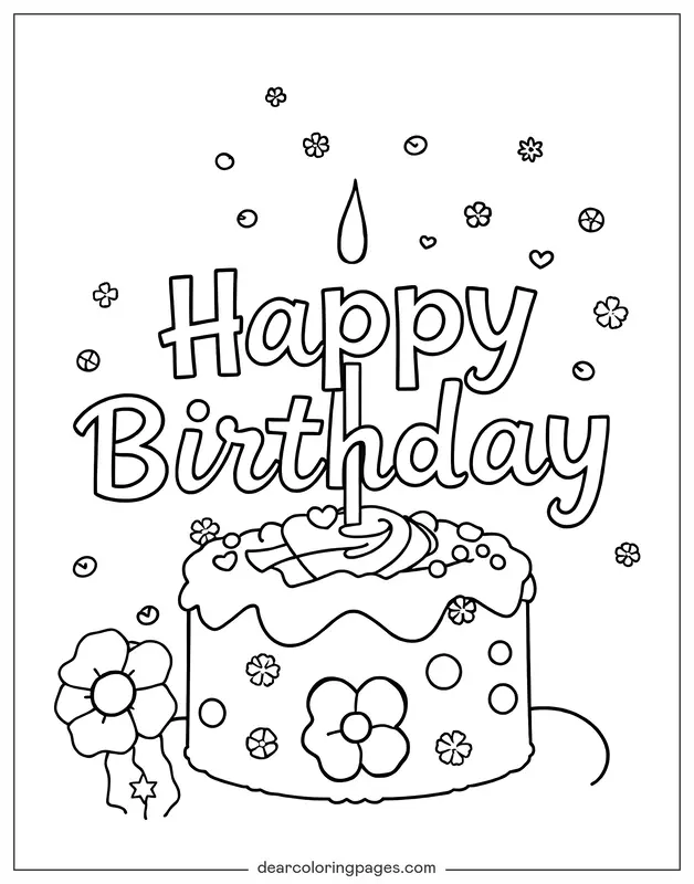 Alles Gute zum Geburtstag Ausmalbild - Geburtstagstorte mit umrissenem Text "Herzlichen Glückwunsch zum Geburtstag"